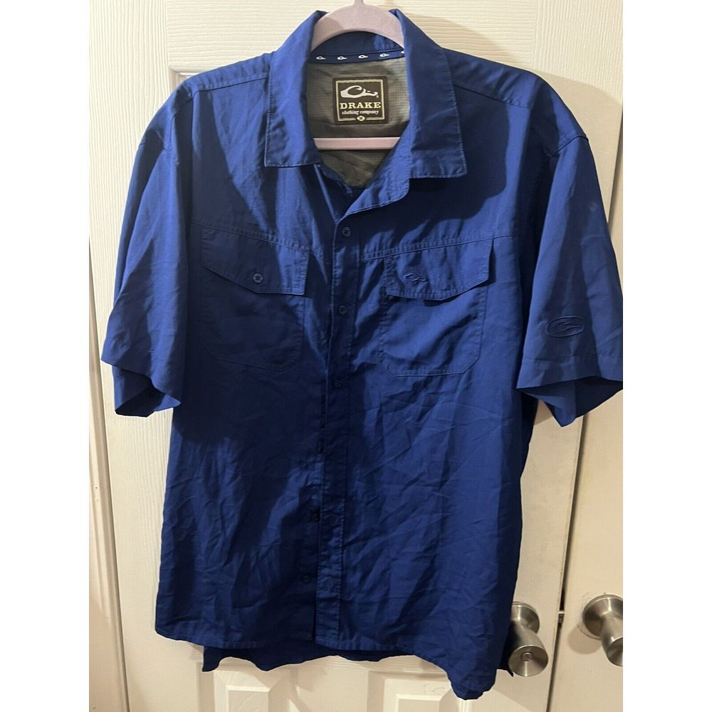 DRAKE WATERFOWL DS2010 BLUE MEDIUM SHORT-SLEEVE SHIRT‎ FOR MEN